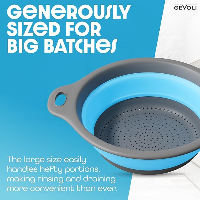 Gevoli Strainer with Self-Draining Base Over-Sink Collapsible Kitchen Colander