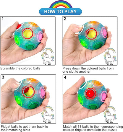 Vdealen Magic Rainbow Puzzle Ball, Fidget Ball Puzzle Brain Teaser Fidget Toy for Boys & Girls- Birthday Party Easter Valentines Christmas Stocking Stuffers for Kids Teen & Adults(Blue)