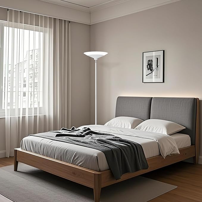 SIBRILLE White Torchiere Floor Lamp - 30W Dimmable LED Standing Lamp