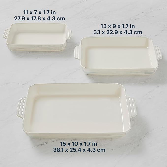 Pyrex 3-Piece Ceramic Bakeware Set, Nonstick Casserole Dish