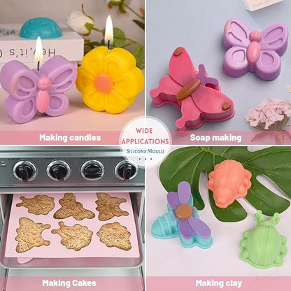 Sakolla Insect Silicone Molds Soap 2pcs 6-Cavity Dragonfly Butterfly Ladybug Shape Silicone Molds for Soap Making DIY Baking Mold for Lotion Bars, Chocolate, Candy, Muffin, Biscuit, Cookie Pans