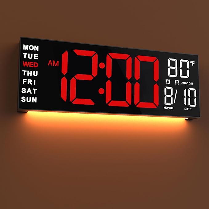 JALL 16" Large Digital Wall Mount Clock, Count Down Timer, Big LED, RGB Color