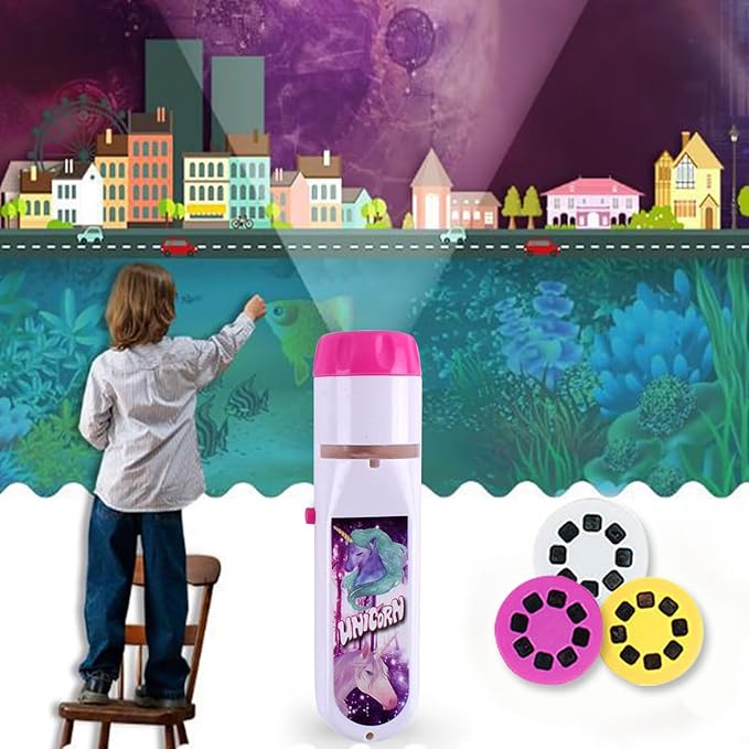 Georgie Porgy Children Projector Toys Educational Science Set Wall Ceiling Tent Torch Flashlight for Kids Gifts for Boys Girls (Unicorn)