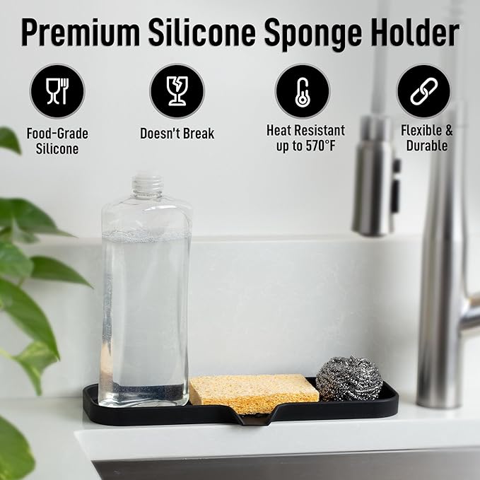 Zulay Kitchen Large Silicone Sponge Holder – Flexible Sink Organizer Tray