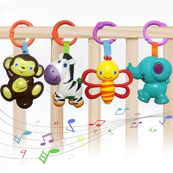 Baby Toys, Cartoon Animal Hanging Rattle Toys, Handbells Baby Rattles, Baby Bed Crib Car Seat Travel Stroller Toys for Infant, Best Birthday Gift for Newborn, 4 Pack