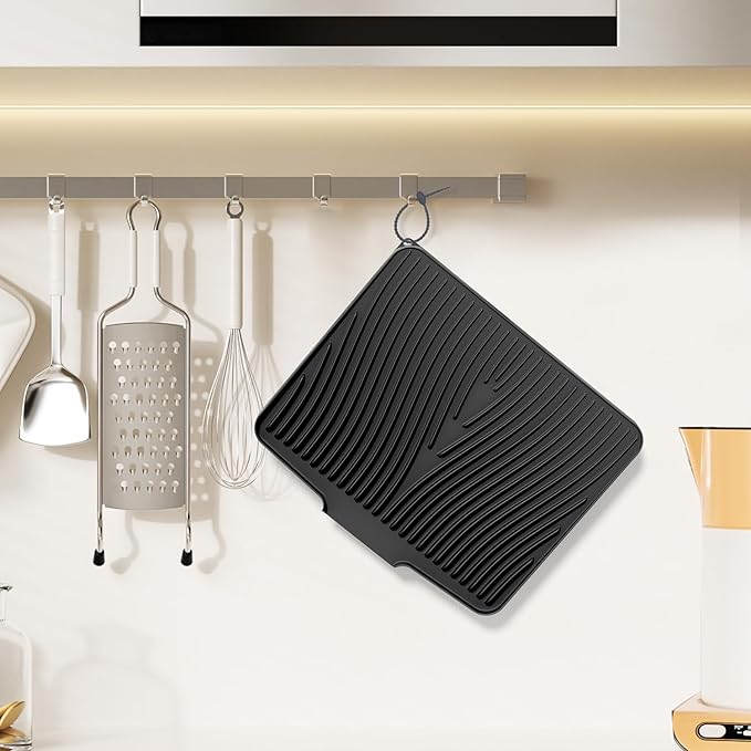 Silicone Dish Drying Mat for Kitchen Counter, Dish Drying Pad, Non-Slip Drain