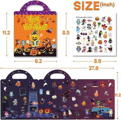 2 Set Halloween Reusable Sticker Books for Toddlers 3+, Halloween Stickers for Kids, Sticker Book for Toddlers 3+ Years, Halloweens Gifts for Kids Girls Boys