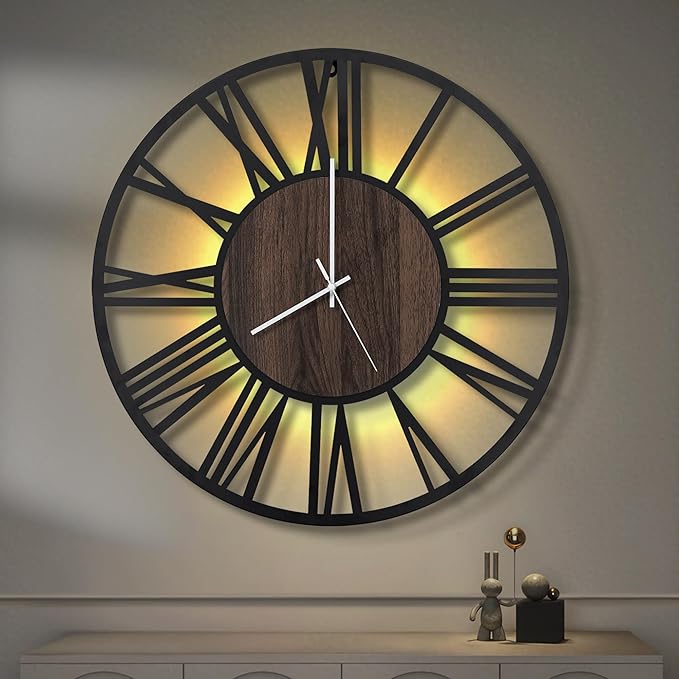LEIKE Large Wall Clocks with Night Light Battery Operated, Silent Non Ticking