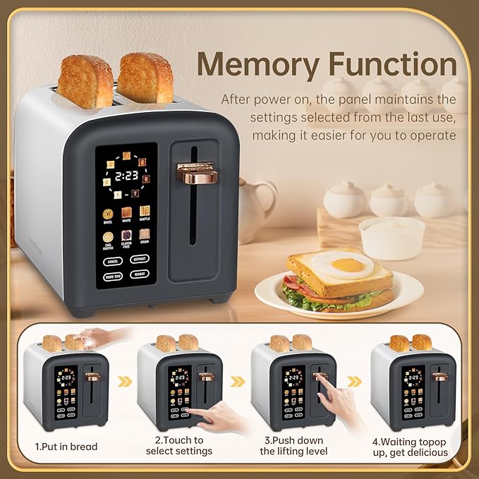 SEEDEEM Toaster 2 Slice, Full Touch Control Stainless Toaster, LCD Display