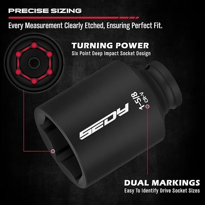 SAE Deep Impact Socket Set 8-Piece 1/2-inch Drive Wheel Axle Nut Wrench Large