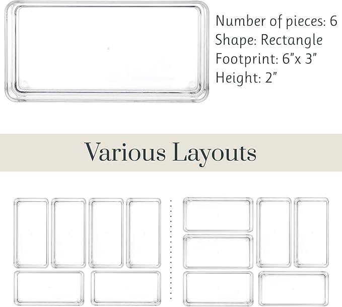 STORi SimpleSort 6-Piece Stackable Clear Drawer Organizer Set | 6" x 3" x 2"