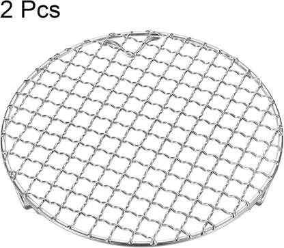 HARFINGTON 2pcs Round Cooking Rack 7.5-inch 201 Stainless Steel Cross Wire Barbecue Grill Net with 20mm Legs for Cooking Baking Steaming BBQ
