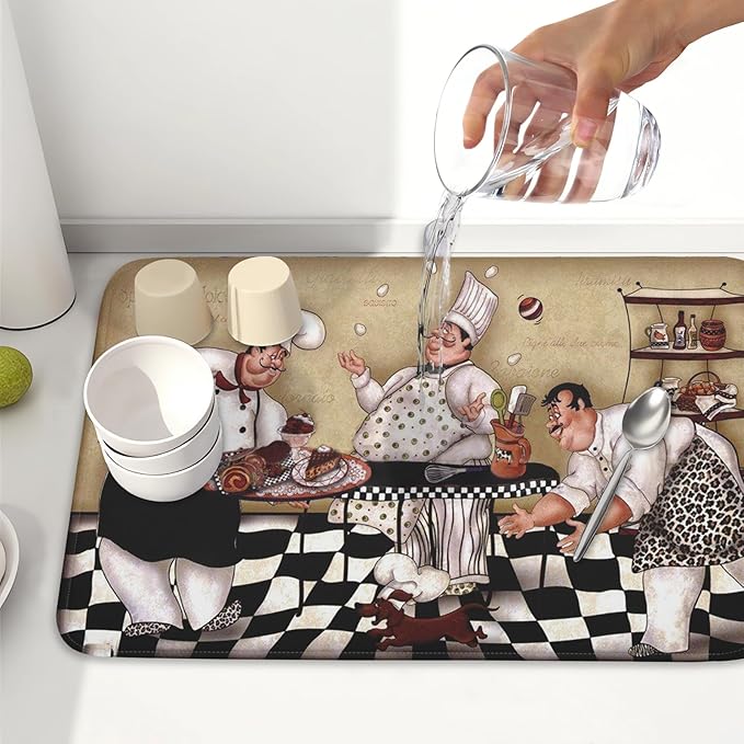 Fat Chef Dish Drying Mat For Kitchen Counter 18x24 Inch Microfiber Absorbent