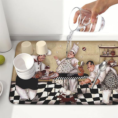 Fat Chef Dish Drying Mat For Kitchen Counter 18x24 Inch Microfiber Absorbent