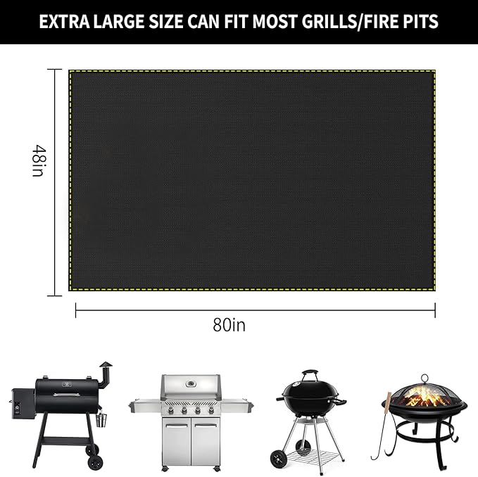 80x48 Inch Large Under Grill Mat for Outdoor Grill Deck Patio Protector, Silicone Fireproof Waterproof Oil-proof BBQ Floor Matt Pad