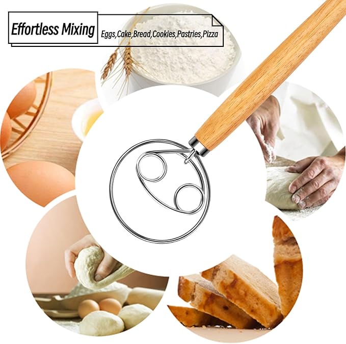 Danish Dough Whisk Stainless Steel Wooden Handle