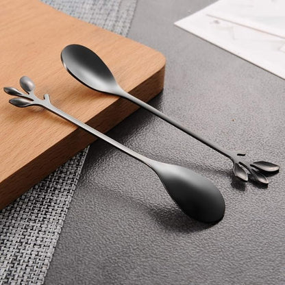 AnSaw Elegant Black Leaf Coffee Spoons