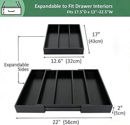 Utoplike Bamboo Drawer Organizer Kitchen Utensils, Adjustable Black Silverware