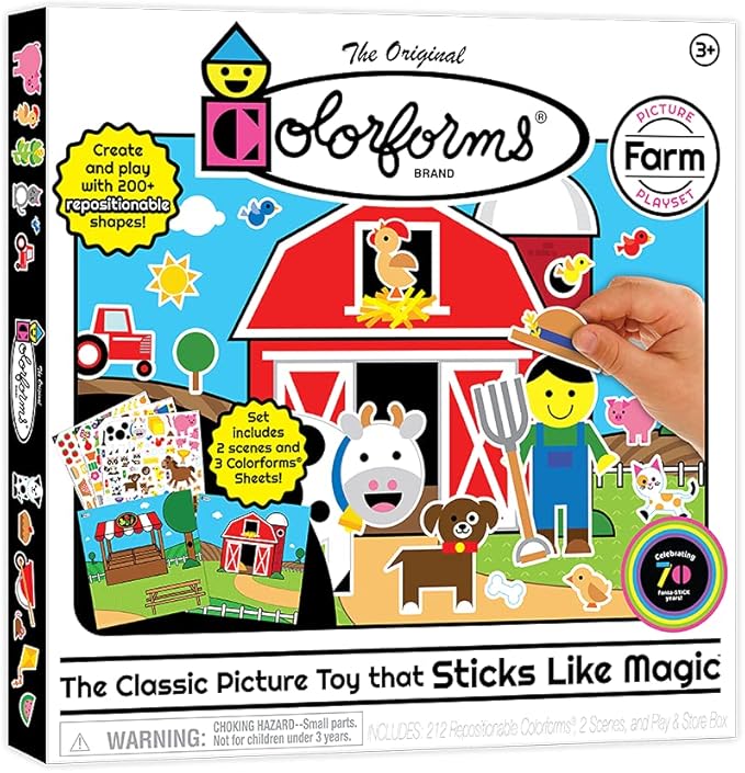 Colorforms Stickers for Kids – Sticker Book, Farm Picture Playset, Arts and Crafts, Toddler Stickers, Repositionable Pieces for Endless Story Fun, for Boys and Girls, Ages 3+
