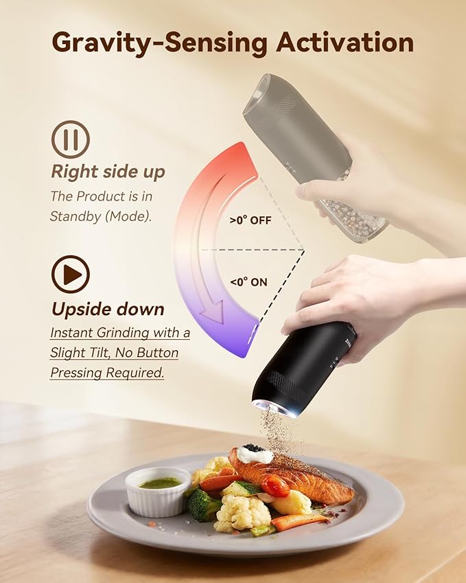 WONMAKE Gravity Electric Salt and Pepper Grinder Set
