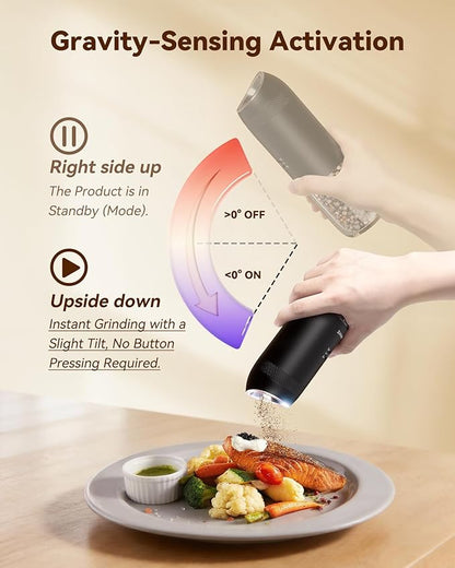 WONMAKE Gravity Electric Salt and Pepper Grinder Set