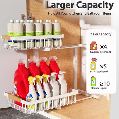 Liuoud Under Sink Organizer 2 Pack, 2 Tier Slide Out Large Capacity Height