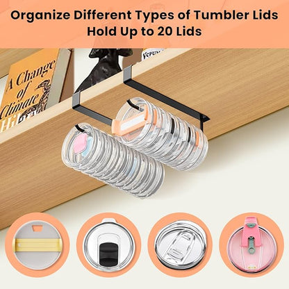 2 Pack Large Tumbler Lid Organizer, Under Cabinet Cup Lid Holder