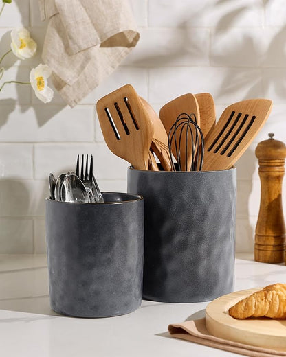 famiware Ocean Utensil Holder, 7.2"+5.8" Ceramic Kitchen Utensil Holder