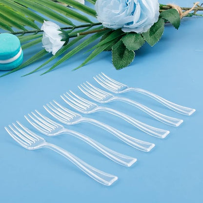WDF 300 Mini Forks - 4 Inch Clear Plastic Heavy Duty Tasting Forks for Appetizers
