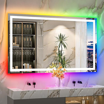 YEELAIT 60x36 Inch RGB LED Bathroom Mirror Front Light and RGB Backlit Lighted