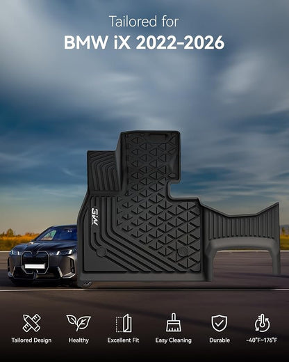 3W BMW iX Floor Mats 2022-2025, xDrive45/50/60 M60 M70, All Weather TPE Custom Fit Floor Liner, 1st 2nd Rows & Trunk Mat Full Set Car Accessories