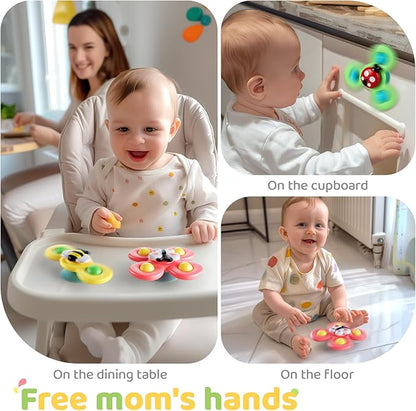 ALASOU 3PCS Suction Cup Spinner Toys for 1 Year Old Boy Girl|Spinning Top Baby Toys 12 18 Months|1 2 Year Old Boy Birthday Gift|Baby Bath Toy for Kids Ages 1-3|Sensory Toy for Toddlers 1-3