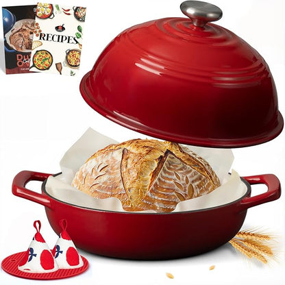 Overmont Enameled Cast Iron Bread Oven - 6QT Bread Dutch Oven