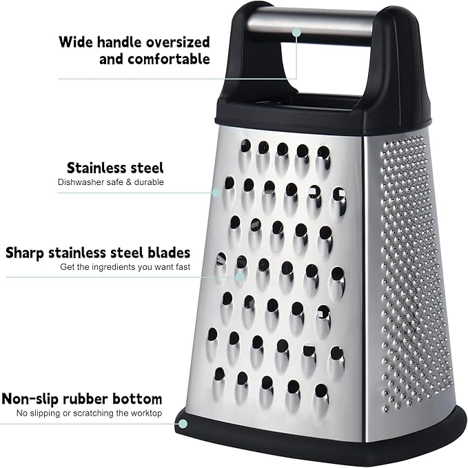 Kaishun Professional Cheese Grater, 4-Sided Stainless Steel Box Grater