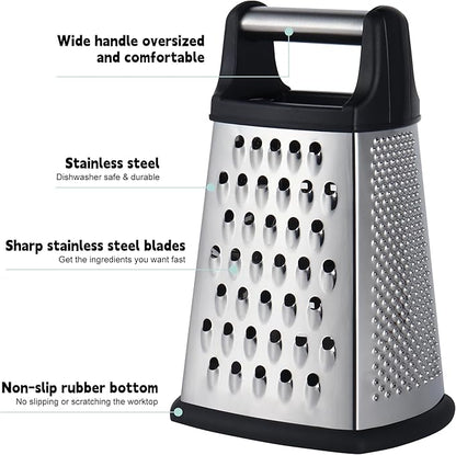 Kaishun Professional Cheese Grater, 4-Sided Stainless Steel Box Grater