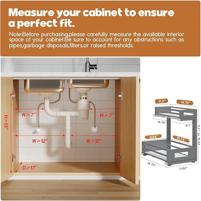 2-Pack Under Sink Organizers and Storage, 2-Tier L Shape Pull Out Cabinet