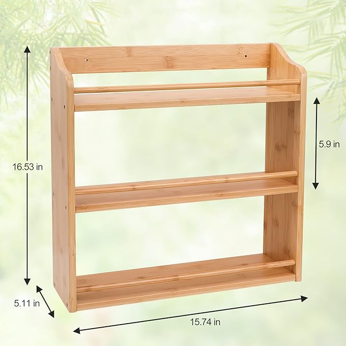 3 Tier Bamboo Spice Rack, Seasoning Jars Rack Shelf Spice Organizer
