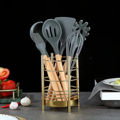 Gold Kitchen Utensil Holder for Kitchen Counter, Stainless Steel Utensil Crocks