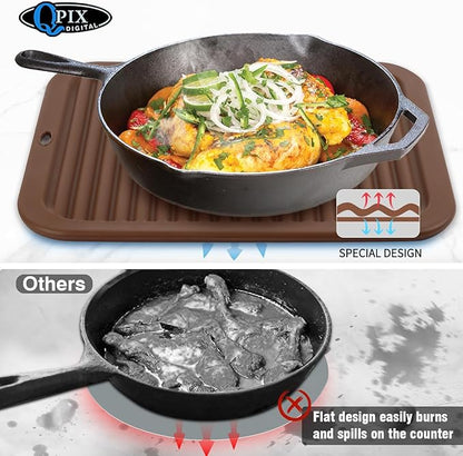 4 Pack Silicone Trivets for Hot Dishes Large 446°F Heat Resistant Pot Holder Hot Pads for Kitchen 9'' x 12' Brown Silicone Trivet Mat for Hot Pots and Pans, Jar Opener, Drying Mat