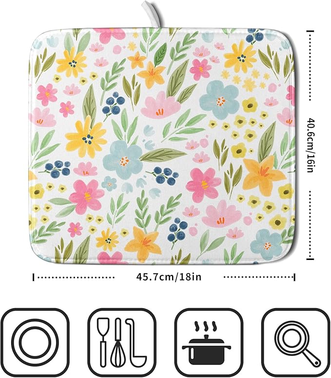 Spring Dish Drying Mat for Kitchen Counter Cute Floral Summer Holiday