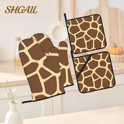 Giraffe Oven Mitts with Matching Potholders