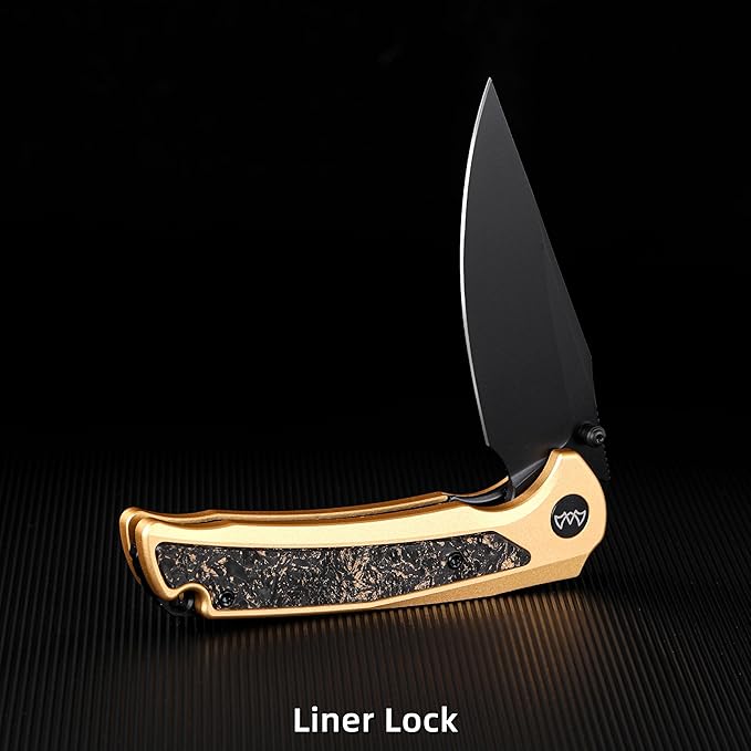 EDC Pocket Knife, 3.6" 14C28N Clip Point Folding Knife, Aluminium With Steel Inlay Handle and Liner Lock, Camping Hiking Hunting Outdoor Knives