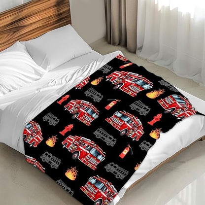 Boys Fire Truck Blankets Cute Throw Blankets Gift for Kids Adults, 50x60 Inches Lightweight Warm All Season Throw for Sofa Couch Bedroom