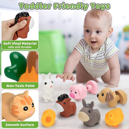 V-Opitos 10 Pack Farm Animal Matching Toys, Montessori Gifts for 1-3 Year Old Toddlers