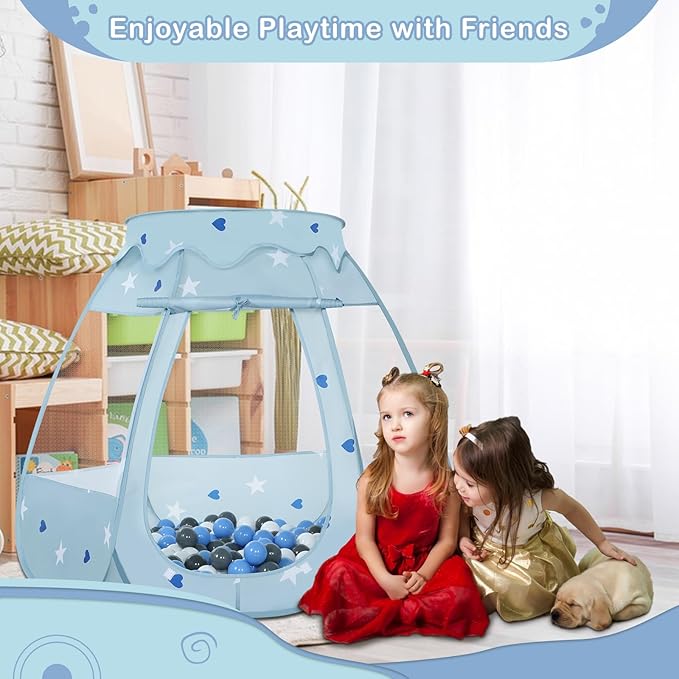 Baby Ball Pit for Toddler with 50 Balls, Kids Pop Up Play Tent for Girls, Princess Toys Gifts for Children Indoor & Outdoor Playhouse (Greyish-Blue: Gray/White/Babyblue, 109x90cm/50 Balls)