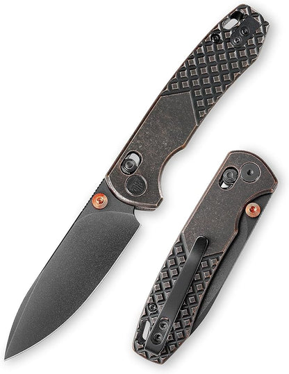 EDC Folding Pocket knife with Clip for Men,Thumb Studs Crossbar Lock Knives with 2.99" 14C28N Steel Blade, Copper Handle for Camping Hiking,Dragonfly-Cu