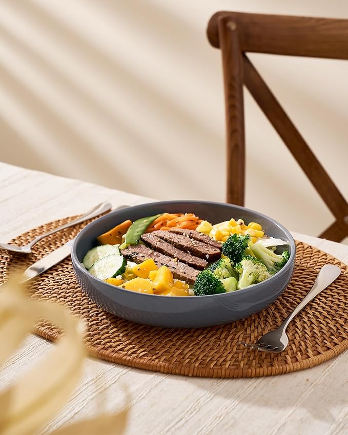 famiware Milkyway 33 oz Bowl Set, Pasta Bowls Set of 6, Salad Bowls Perfect for Your Friend for Housewarming, Thanksgiving, Christmas, Dark Gray