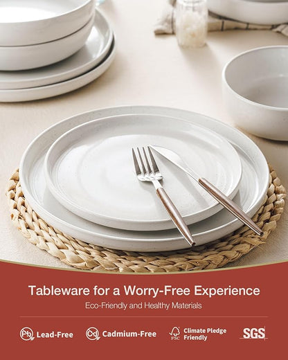 Famiware Milkyway Dinnerware Set with Mugs, Service for 4 (16pcs), Ribbed Stoneware Plates and Bowls Dishes Sets - Chip & Scratch Resistant, Microwave & Dishwasher Safe, White