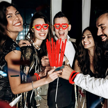 60 Pack 8??Red Glow Sticks Bulk Bright Glow Sticks with 60 Connectors 20 Heart Glasses Glow In The Dark Party Supplies Neon Party Decorations Glow Bracelet Glasses for Holiday Carnival(Red)