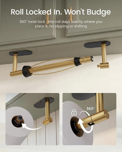 Paper Towel Holder Under Cabinet, Self Adhesive or Wall Mount